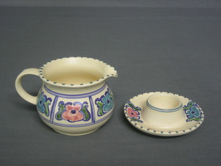 A circular Honiton cream jug 3" and an egg cup 2"
