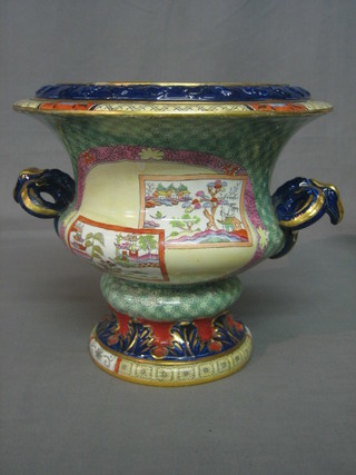 A Masons twin handled jardiniere 12", the base marked Fenton (f and r)