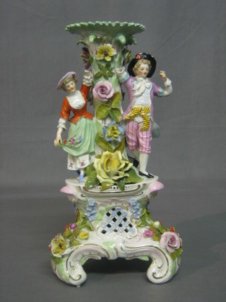 A 19th Century Continental porcelain table centre piece base with floral decoration 14" (f and r)
