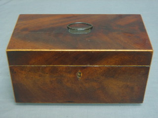 A 19th Century rectangular mahogany twin compartment tea caddy with hinged lid, (mixing/sugar bowl missing)  12"