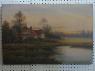 A Cole, a pair of oil paintings on canvas "River Cottage" and "River Scene with Figure Fishing" 16" x 24" (slight hole to the latter"