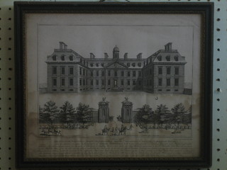 After T Spilbergh, engraving "The South or Principal Front of Albemarle House" 10" x 13" (some foxing and discolouration)