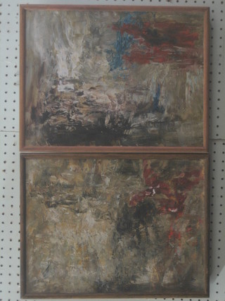 Rosa Lee 1986, modern art oil paintings on canvas a pair, each marked to the reverse Rosa Lee '86  "Amphora I (Study for Gift)" and "Amphora II (Study for Gift) also written in black pen St Martins School of Art  15" x 11"