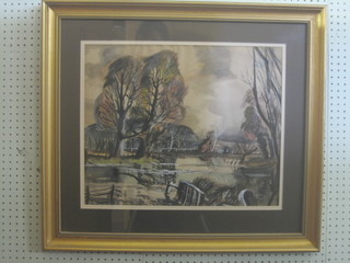 Rowland Suddaby, watercolour drawing "Winter on the River Stour Nayland" (some slight foxing)  17" x 21"