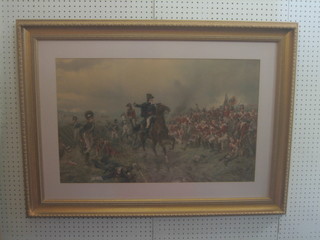 A coloured print "Wellington Rallying The Troops at Waterloo" 19" x 30"