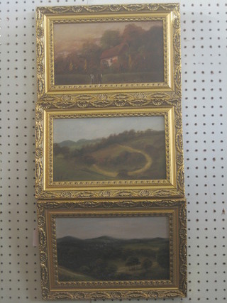 H Burtoay, a pair of 19th Century oil paintings on board "Moorland Scenes" 6" x 9" and 1 other "Country Cottage" 6" x 9"
