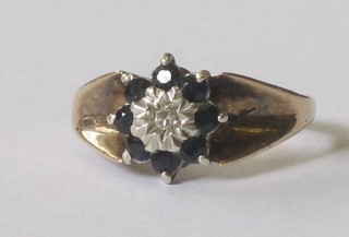 A 9ct gold cluster dress ring set sapphires and diamonds