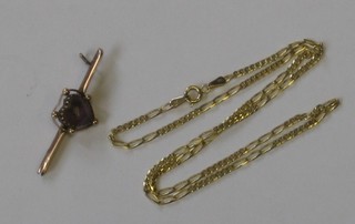 A 14ct flat gold chain together with a gold bar brooch (f)