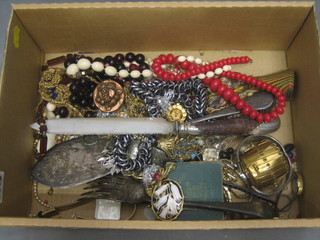 A quantity of various costume jewellery including gilt chains, watches, cake knife etc,
