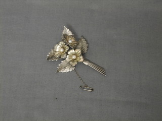 A silver leaf shaped brooch by Charles Horner