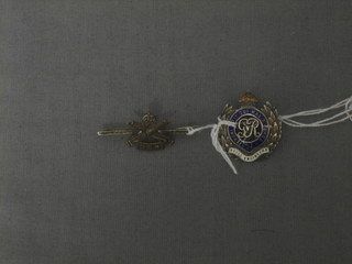 A George V silver and enamelled Royal Engineers sweetheart brooch together with a bronzed metal machine gun corps sweetheart brooch