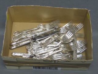 A collection of various Queens Pattern flatware
