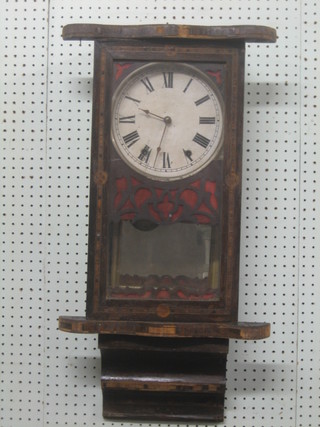 A 19th Century Continental striking wall clock with 8" circular painted dial and Roman numerals, contained in an inlaid mahogany case (requires some attention)