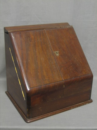 A Victorian mahogany stationery box with hinged lid and well stepped interior 13"