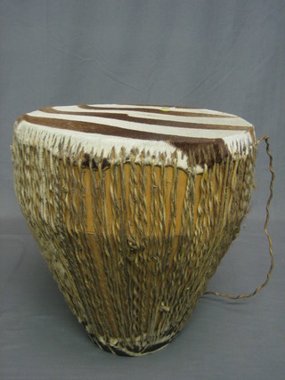 An African hide covered drum 15"