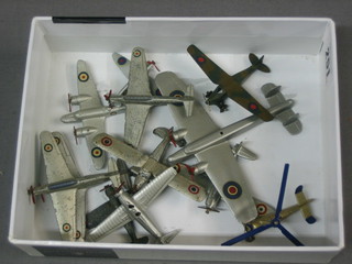 A Meccano model Whitley Bomber, do. Blenheim Bomber, do. Fairey Battle Bomber (x2), model helicopter and 7 other model aircraft (some f)