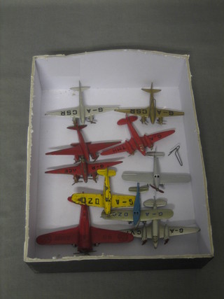 An American model aircraft, A Dinky Air Speed Envoy, a Dinky Light Racer, a Dink Light Transport and 6 various other model aircraft