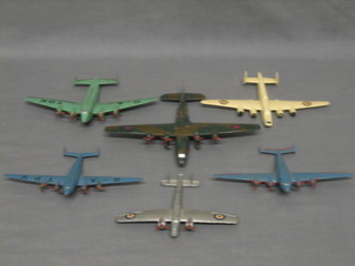 A Meccano model of a Giant High Speed Monoplane, 2 Dinky 4 engined air liners, a Whitley Bomber, an Ensign Class airliner and an RAF Bomber