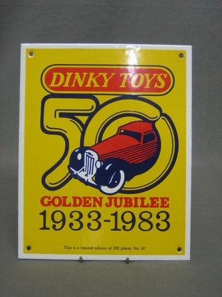 A Dinky toy's 50th Golden Jubilee 1933-1983 enamelled sign, limited edition of 200, plate no. 80