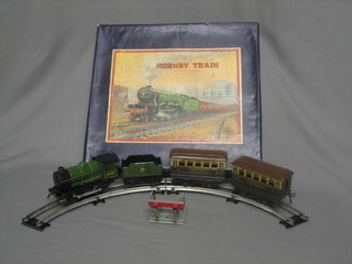 A Hornby O gauge MI patented train set comprising locomotive, tender and 2 carriages, boxed