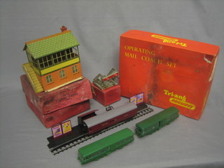 A Triang Operating Mail coach set, boxed and a Hornby No.2 signal cabin, boxed