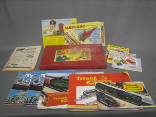 A Meccano Accessories Outfit together with various Meccano Dinky and other pamphlets