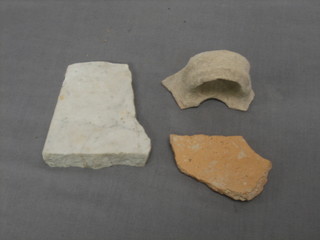 A section of marble removed from Parthenon 3" x 3", together with 2 shards of pottery removed from Konosso