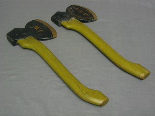 A pair of 19th Century Ancient Order of Foresters painted axes marked Court Herstmonceux Castle  AOF No. 5989 