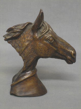 A bronze head and shoulders portrait bust of a horse 6"
