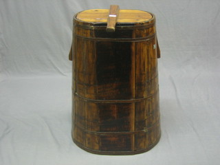 An Eastern oval hardwood coopered panier barrel complete with lid 30"