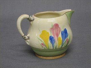A Clarice Cliff Crocus pattern jug (chip to spout and handle f and r) 3"