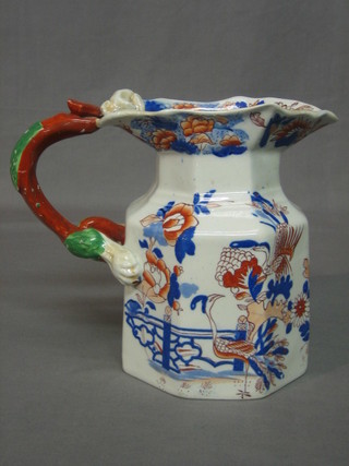 A Masons style octagonal jug, the base with impressed mark (f and r) 8"