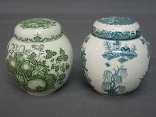 A Masons blue glazed ironstone ginger jar and cover together the a ditto green 5"