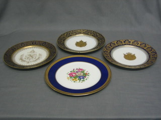A Sevres porcelain plate with Crown Napoleon Cypher, the reverse marked Dorea Sevres S57 10" together with 2 others with Armorial decoration the reverse marked M.I MPIE DeSevres, together with a Cauldon plate with floral decoration