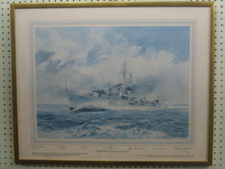 Edwin Starker, a signed limited edition coloured print "HMS Kelly" signed by 6 of the survivors 14" x 18 1/2"