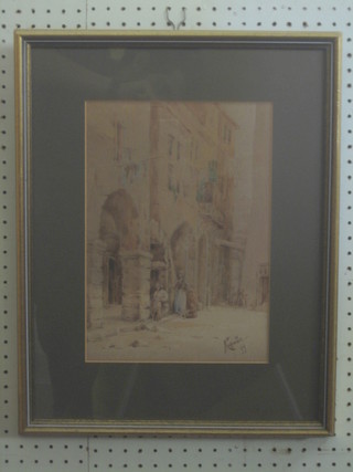 Ronallo?, watercolour drawing "Continental Street Scene with Figures" 12" x 9" signed and dated '99