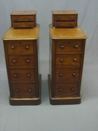 A pair of Victorian mahogany pedestal chests fitted 2 glove drawers (missing) above 4 long drawers 14" (formerly part of a dressing table)