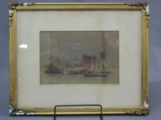 Edward Duncan, watercolour drawing "Lambeth Palace From the North Bank" monogrammed and dated 1882 6 1/2" x 9 1/2"