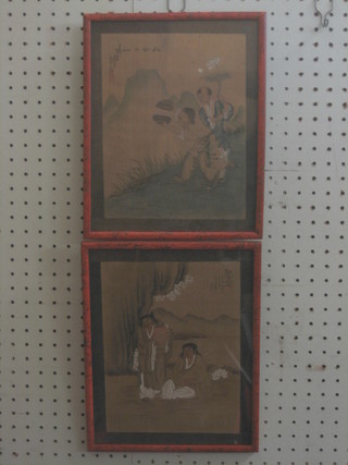 A pair of Oriental prints "Two Gentleman" 9" x 7"