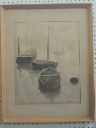 S Curtis, watercolour "Moored Fishing Boats" 13" x 10"