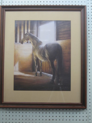 A limited edition coloured print "Standing Grey Horse - Morning Light" 15" x 12 1/2"