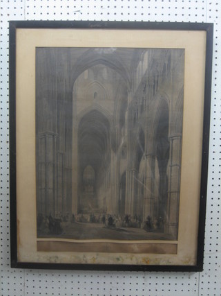 After William Woolnorth, Victorian monochrome print "The 1834 Royal Society of Music Festival at Westminster Abbey" 21" x 16"