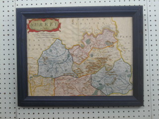 A Robert Morden coloured map "Surrey" 11 1/2" x 15" (tight to margin)
