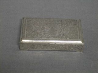 A rectangular Eastern silver cigarette box with hinged lid and engraved decoration 9 ozs