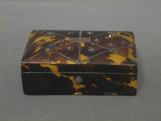A 19th Century rectangular tortoiseshell box with hinged lid 3" (some damage)