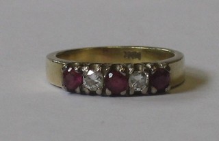An 18ct gold dress ring set 2 diamonds and 3 sapphires