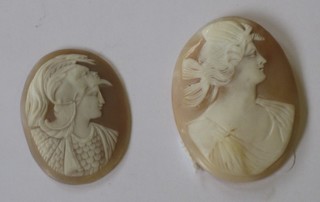 2 oval shell carved cameo portraits of ladies