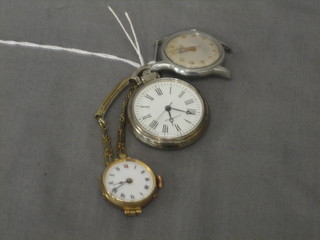 A lady's gold cased wristwatch, a Vertex wristwatch contained in a stainless steel case and a small fob watch