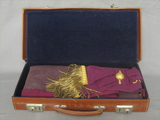 A quantity of Masonic regalia comprising London Grand Rank undressed apron, Scottish Constitution apron and sash for Minto No. 385 contained in a leather case