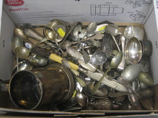 A collection of various flatware and 2 small silver plated dishes